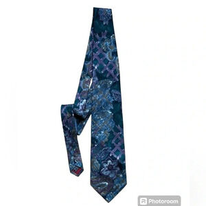Torriani 100% Silk Tie Geometric Floral Brown Purple Gray Work Office Career